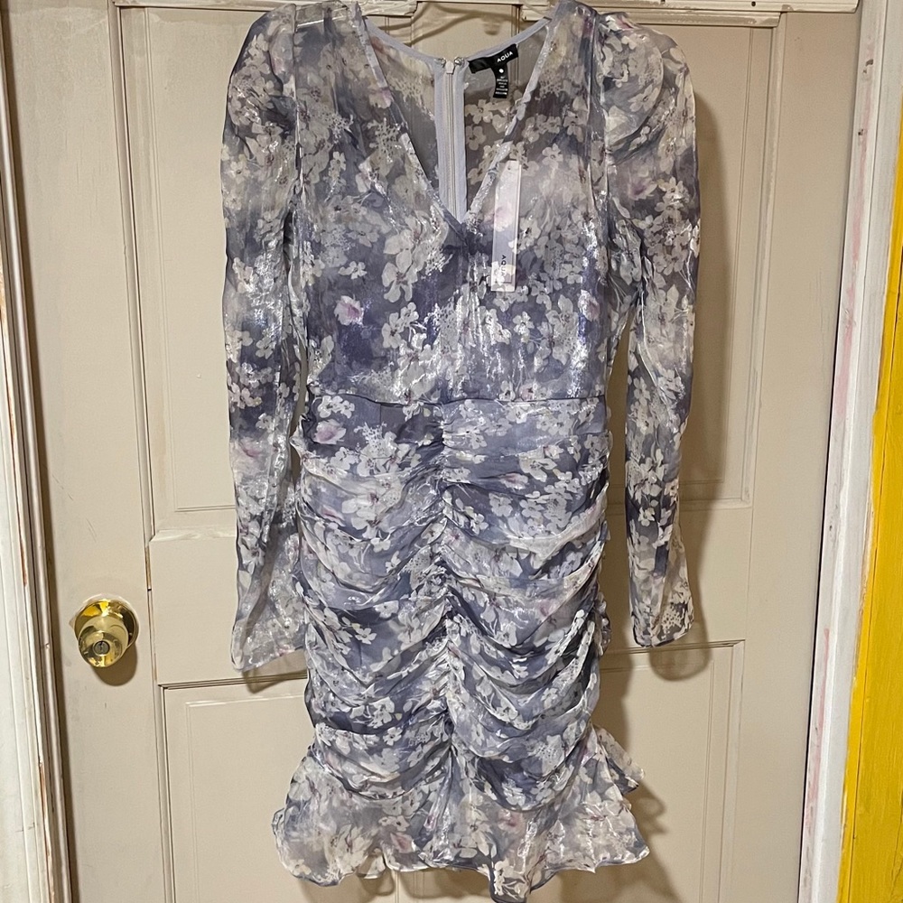 AQUA Ruched puff sleeve dress bloggers favorite